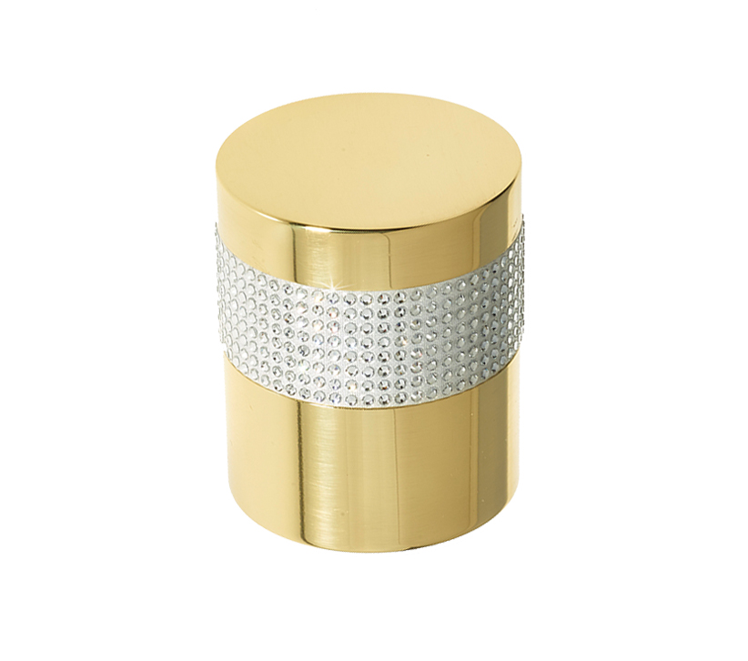 Frelan Hardware Cylindrical Mortice Door Knob, Polished Brass With Swarovski Crystal On A Silver Band