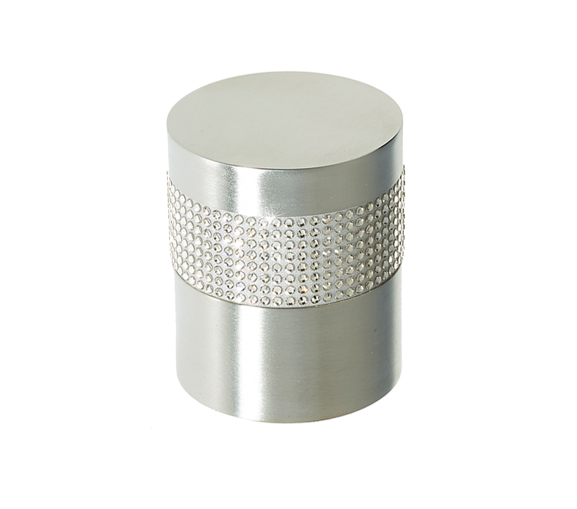 Frelan Hardware Cylindrical Mortice Door Knob, Satin Chrome With Swarovski Crystal On A Silver Band