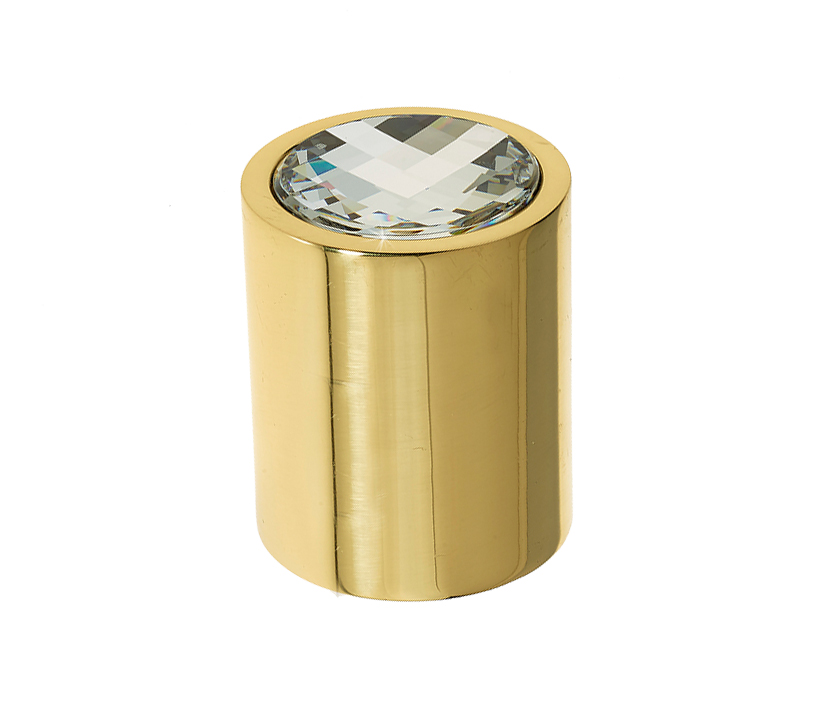 Frelan Hardware Crystal Cylindrical Mortice Door Knob, Polished Brass With Swarovski Crystal