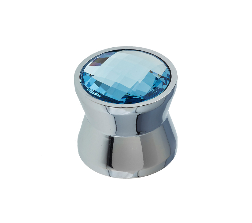 Frelan Hardware Cabinet Knob, Polished Chrome With Blue Swarovski Crystal