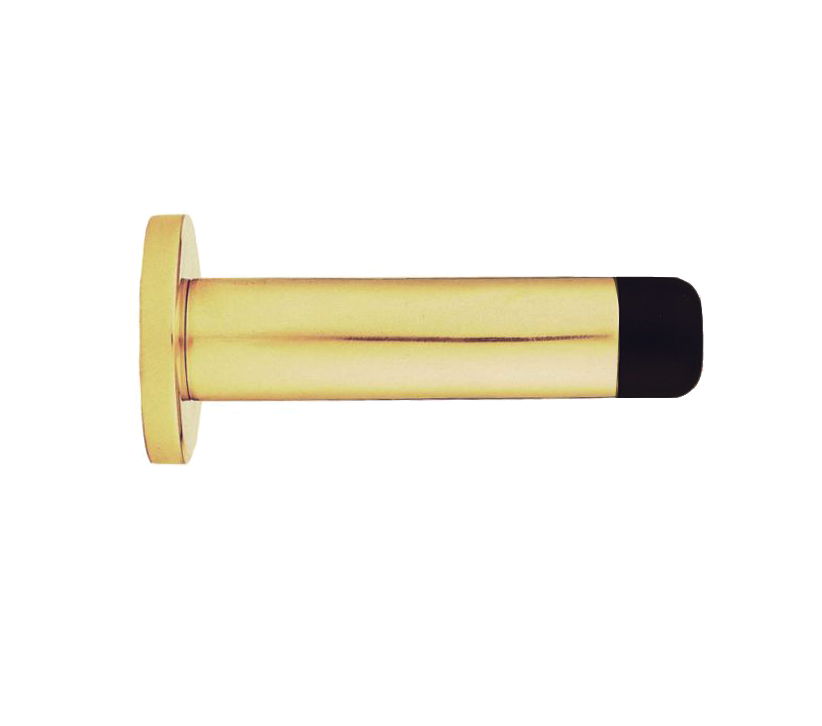Cylinder Wall Mounted Door Stop With Rose (70mm Or 83mm Projection), Polished Brass