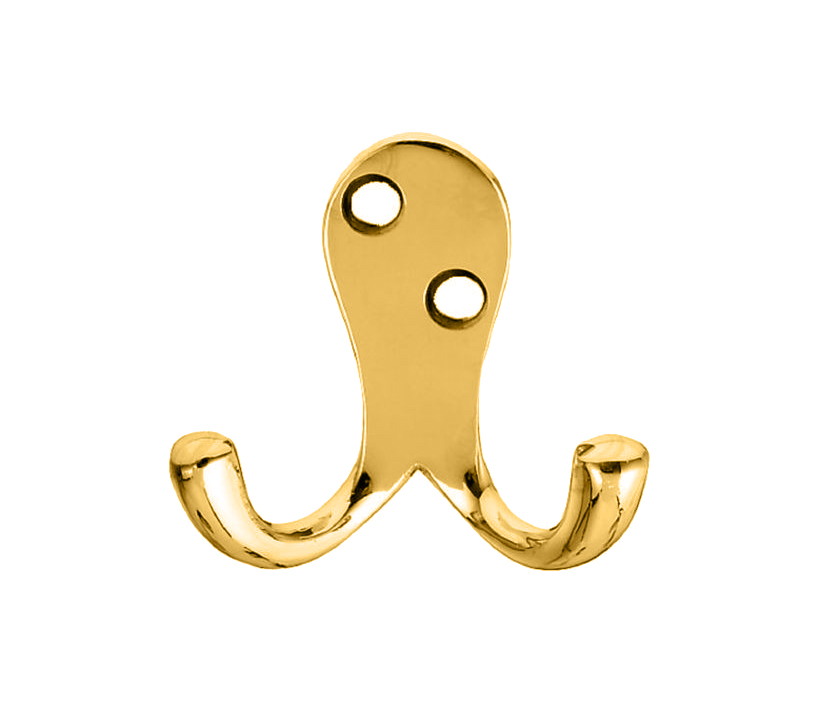 Victorian Double Robe Hook, Polished Brass