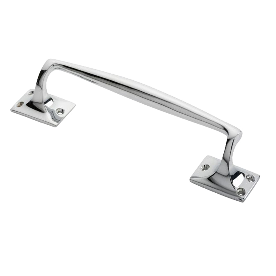 Pub Style Pull Handle On Square Rose (250mm Length), Polished Chrome