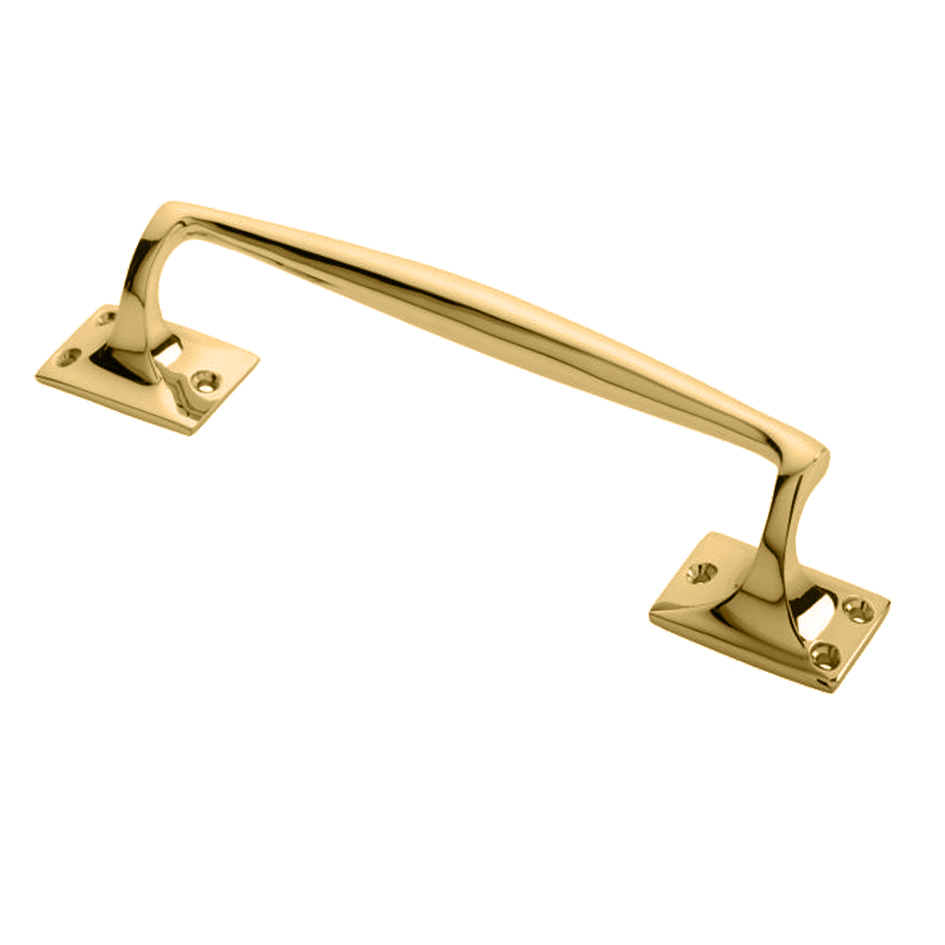 Pub Style Pull Handle On Square Rose (250mm Length), Polished Brass
