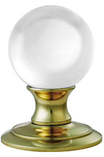 Delamain Ice Clear Crystal Ball Mortice Door Knobs, Polished Brass