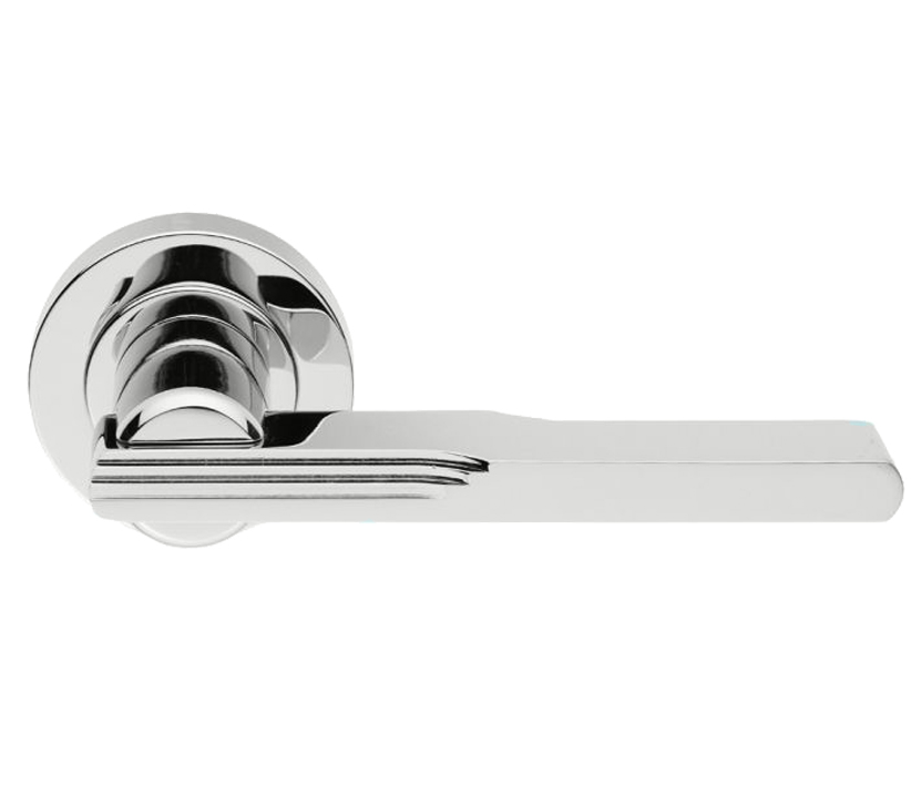 Manital Veronica Art Deco Door Handles On Round Rose, Polished Chrome (sold In Pairs)