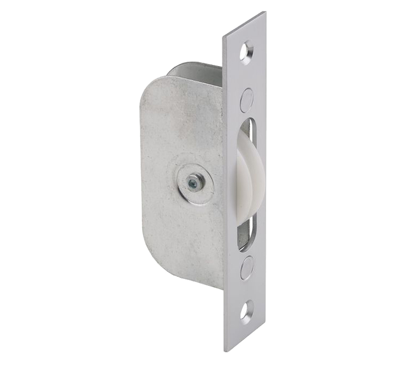 Galvanised Sash Window Axle Pulley (square Forend), Satin Chrome With Nylon Wheel