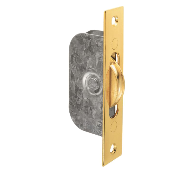 Galvanised Sash Window Axle Pulley (square Forend), Polished Brass With Brass Wheel