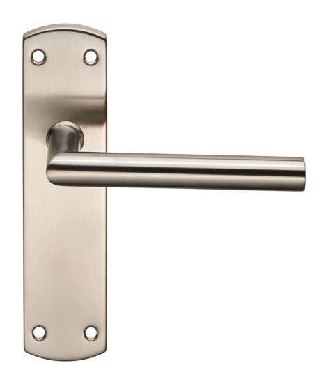 Eurospec Mitred Stainless Steel Door Handles On Backplates, Satin Stainless Steel  (sold In Pairs)
