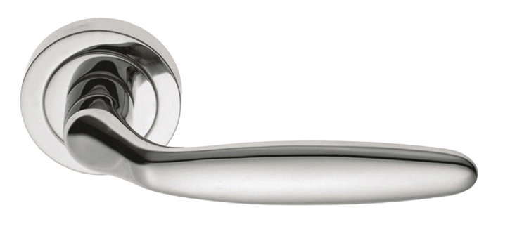 Manital Derby Door Handles On Round Rose, Polished Chrome Or Satin Chrome (sold In Pairs)