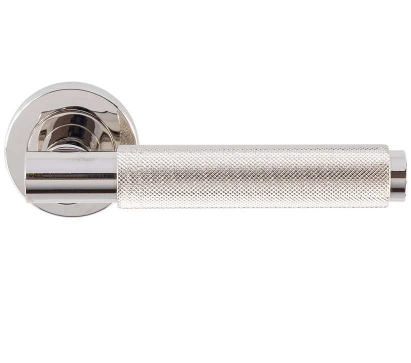 Varese Knurled Door Handles On Round Rose, Polished Nickel (sold In Pairs)