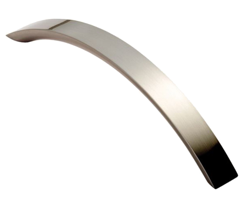 Fingertip Curved Convex Grip Cabinet Pull Handle (126mm C/c), Satin Nickel