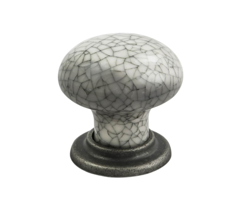 Fingertip Mushroom Pattern Porcelain Cupboard Knob, Midnight Blue Crackle With Antique Steel Base