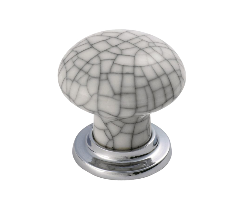 Fingertip Mushroom Pattern Porcelain Cupboard Knob, Midnight Blue Crackle With Polished Chrome Base