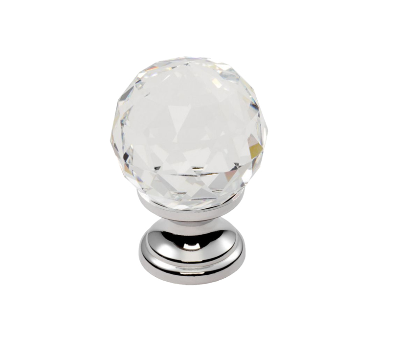 Fingertip Crystal Clear Faceted Cupboard Knob (25mm, 31mm, 35mm Or 40mm), Polished Chrome