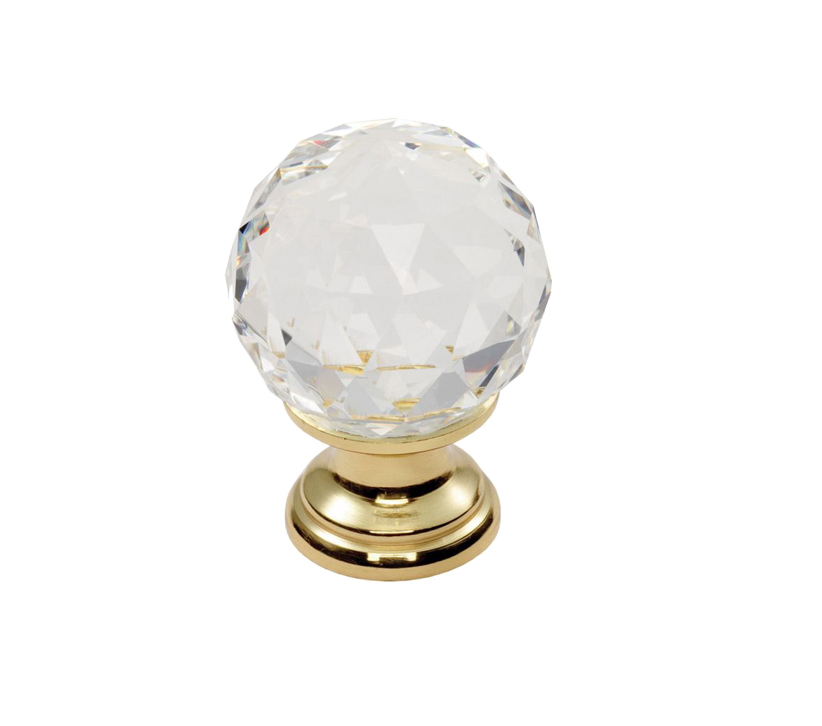 Fingertip Crystal Clear Faceted Cupboard Knob (25mm, 31mm, 35mm Or 40mm), Polished Brass