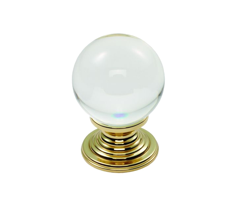 Fingertip Crystal Clear Ball Cupboard Knob (30mm Or 34mm), Polished Brass
