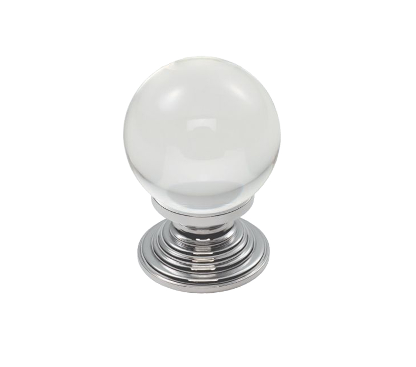 Fingertip Crystal Clear Ball Cupboard Knob (30mm Or 34mm), Polished Chrome