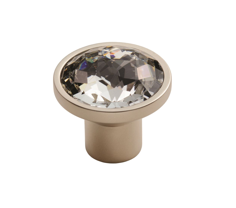 Fingertip Round Crystal Cupboard Knob (34mm Diameter), Satin Nickel