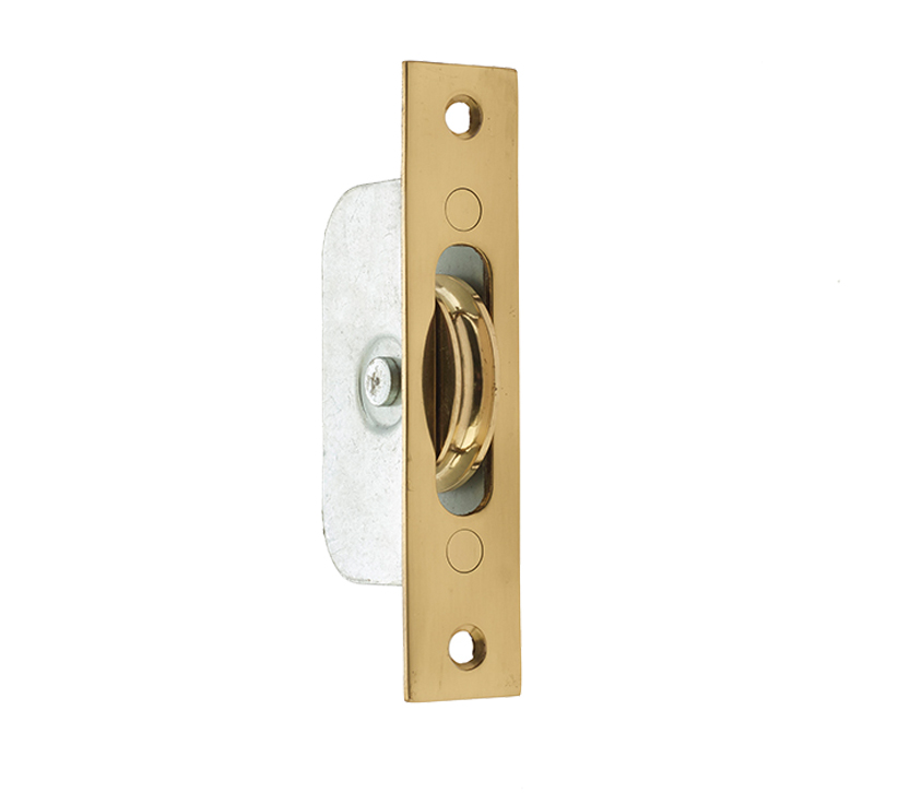 Frelan Hardware Sash Window Axle Pulley, Polished Brass With Brass Roller