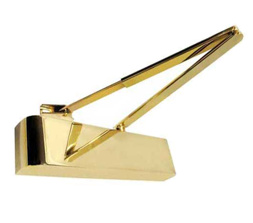 Frelan Hardware Contract Size 2-4 Overhead Door Closer With Matching Arm, Polished Brass