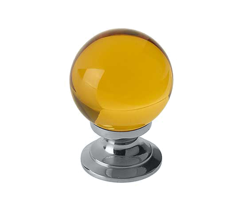 Frelan Hardware Amber Coloured Plain Ball Glass Cupboard Door Knob, Polished Chrome