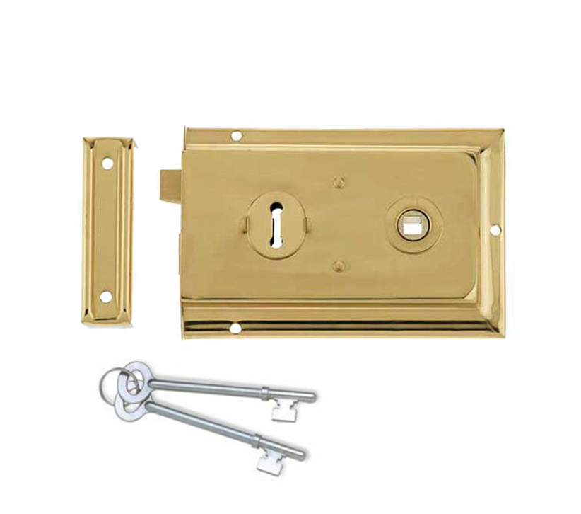 Frelan Hardware Reversible Rim Lock, Polished Brass
