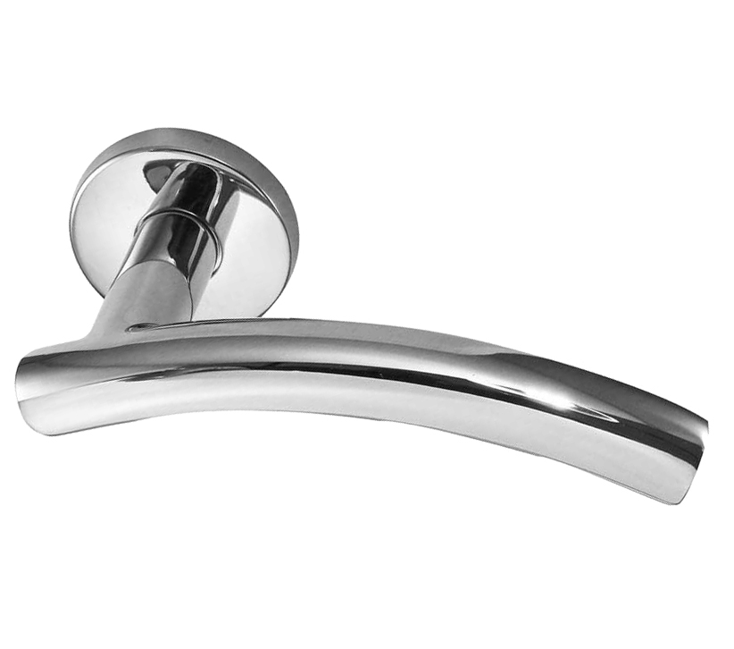 Frelan Hardware Arched Door Handles On Round Rose, Polished Stainless Steel (sold In Pairs)
