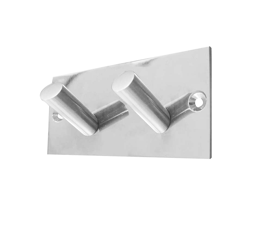 Frelan Hardware Double Robe Hook On Backplate, Polished Stainless Steel