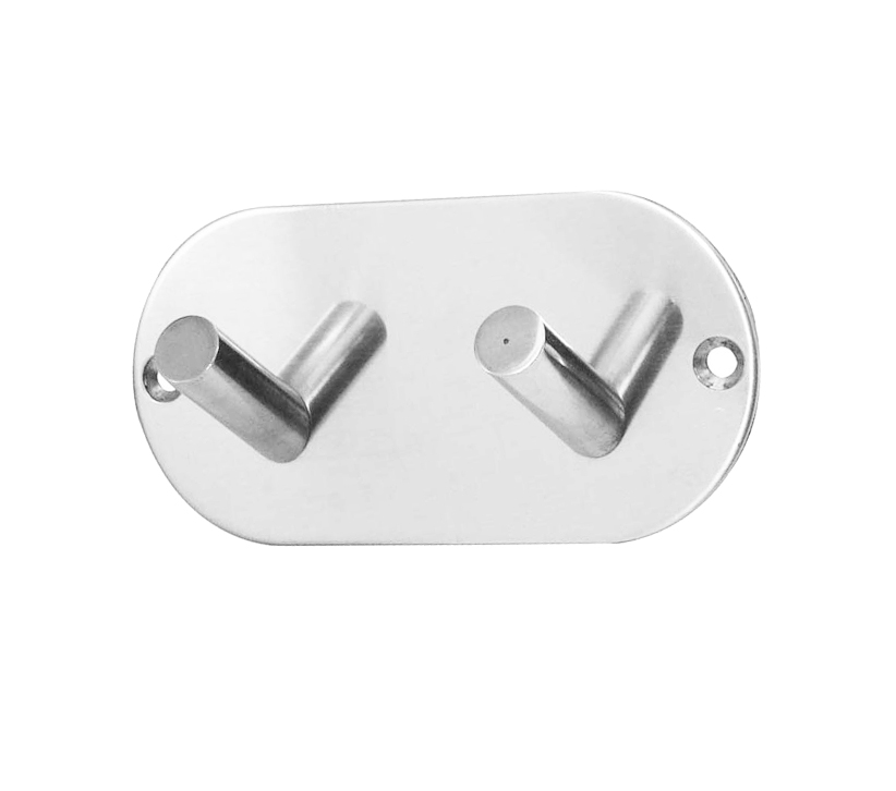 Frelan Hardware Double Robe Hook On Rounded Backplate, Polished Stainless Steel