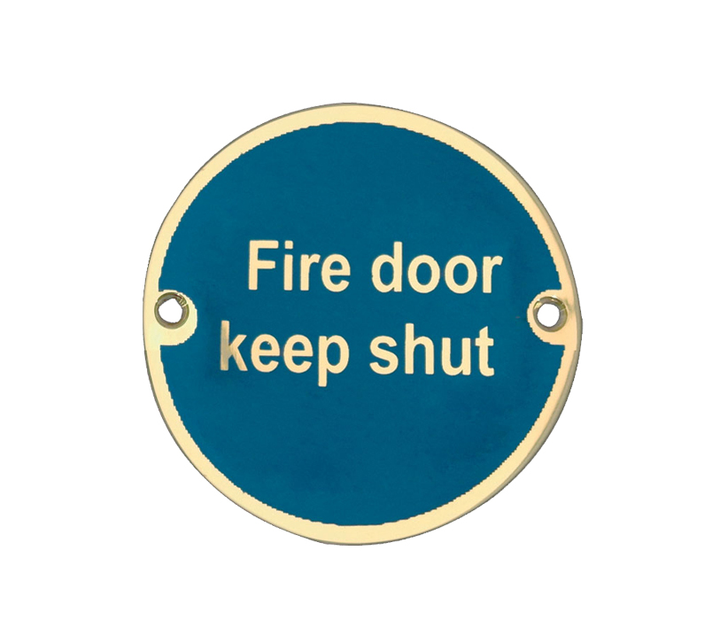 Frelan Hardware Fire Door Keep Shut Sign (75mm Diameter), Polished Brass