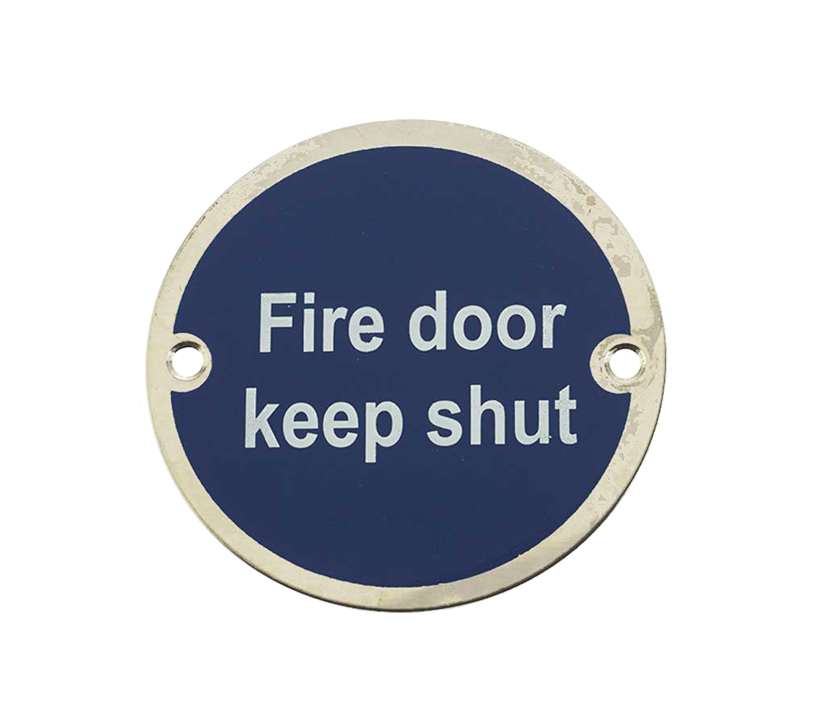 Frelan Hardware Fire Door Keep Shut Sign (75mm Diameter), Polished Stainless Steel