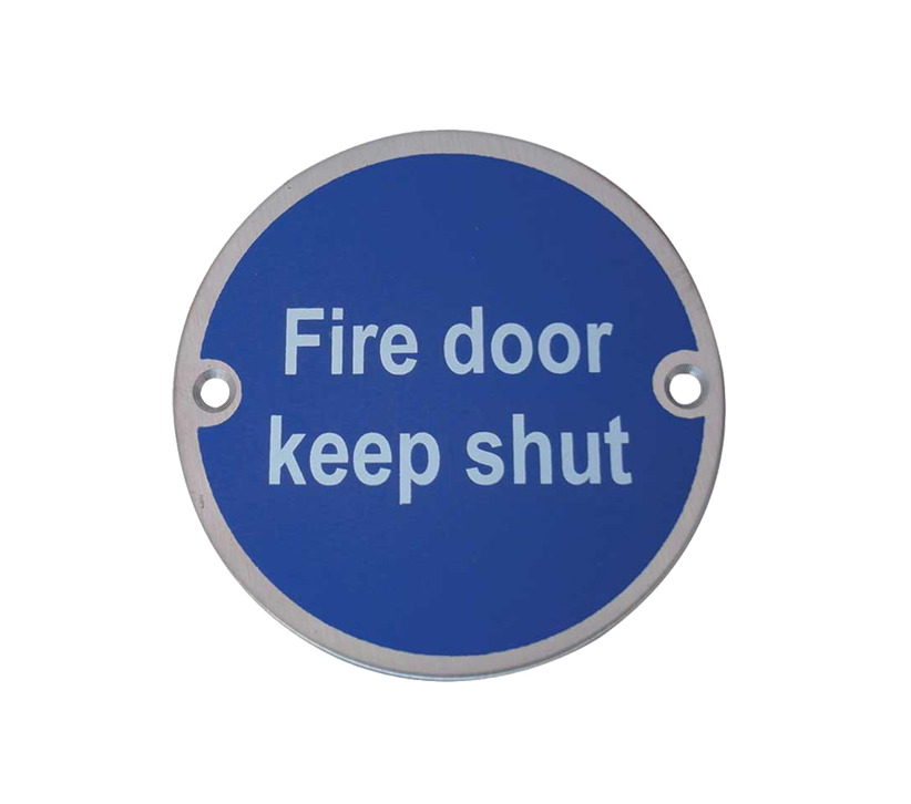 Frelan Hardware Fire Door Keep Shut Sign (75mm Diameter), Satin Stainless Steel