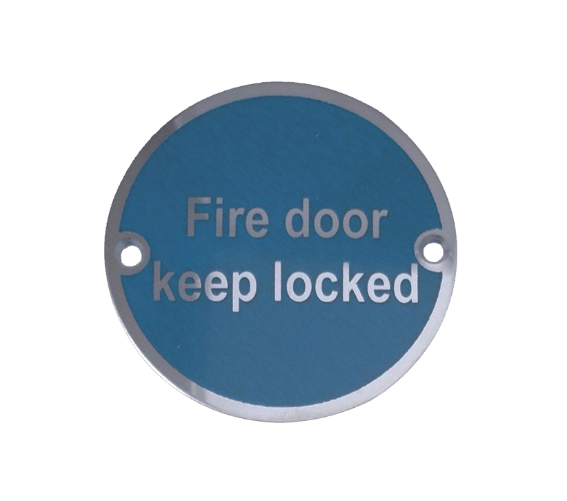 Frelan Hardware Fire Door Keep Locked Sign (75mm Diameter), Satin Stainless Steel