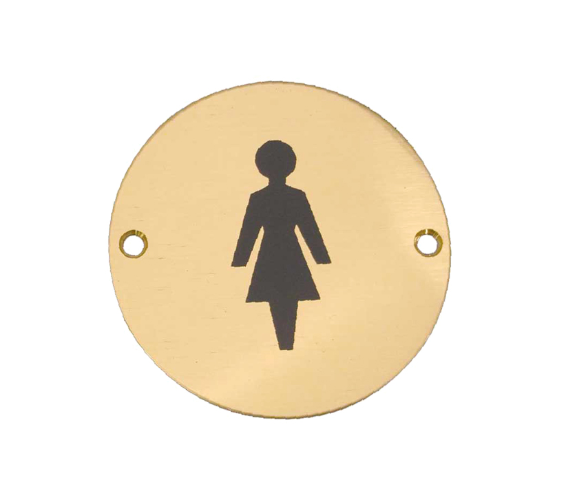 Frelan Hardware Female Pictogram Sign (75mm Diameter), Polished Brass