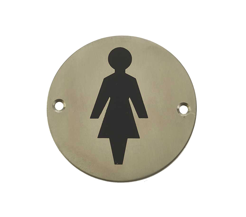 Frelan Hardware Female Pictogram Sign (75mm Diameter), Satin Stainless Steel
