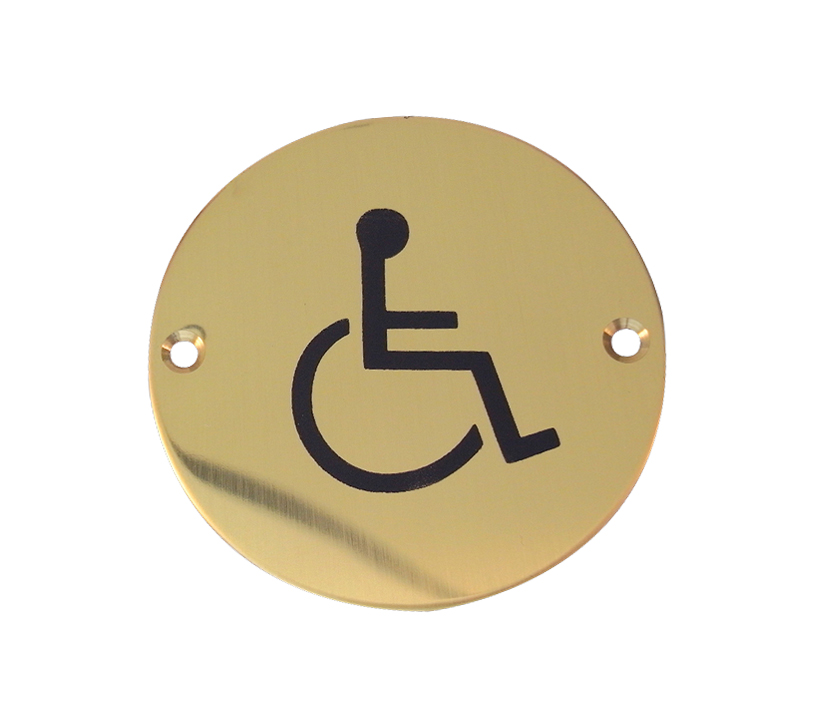 Frelan Hardware Disability Pictogram Sign (75mm Diameter), Polished Brass