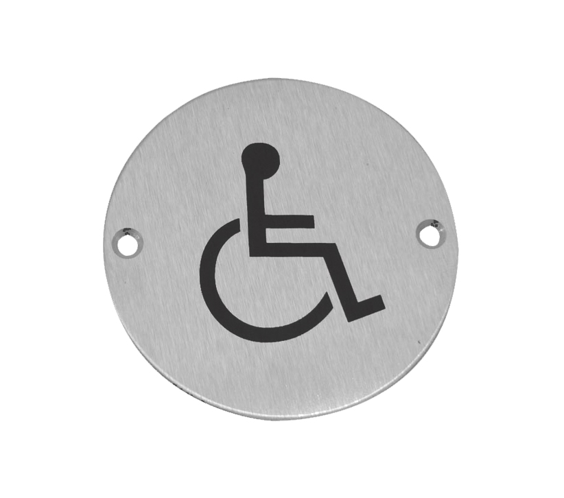 Frelan Hardware Disability Pictogram Sign (75mm Diameter), Satin Stainless Steel