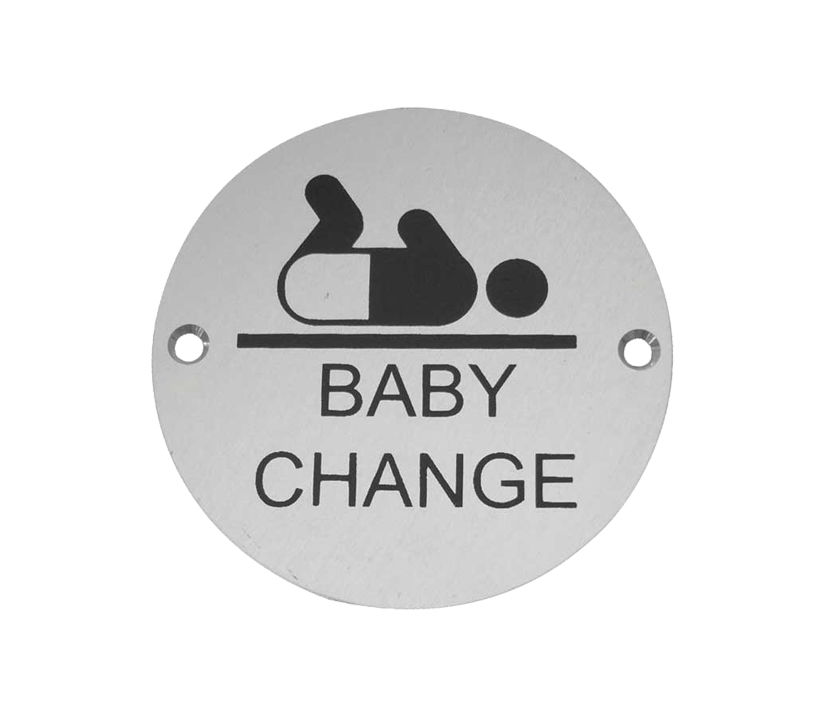 Frelan Hardware Baby Change Pictogram Sign (75mm Diameter), Satin Aluminium