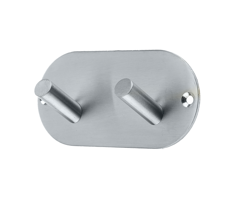 Frelan Hardware Double Robe Hook On Rounded Backplate, Satin Stainless Steel