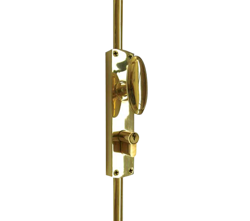 Frelan Hardware External Locking Espagnolette Bolt With Oval Handle, Polished Brass