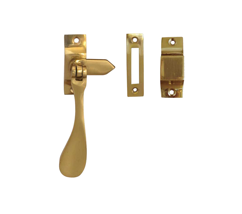 Frelan Hardware Hook And Mortice Casement Fastener, Polished Brass