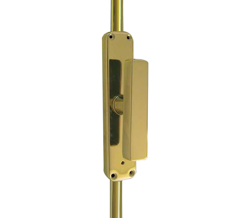 Frelan Hardware Locking Espagnolette Bolt With Square Handle, Polished Brass