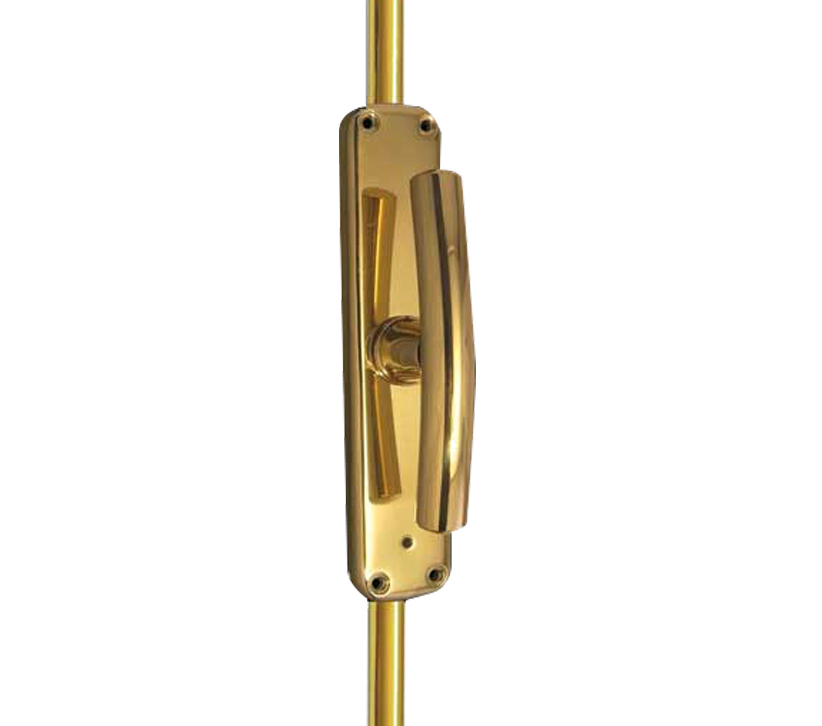 Frelan Hardware Locking Espagnolette Bolt With Curved Handle, Polished Brass