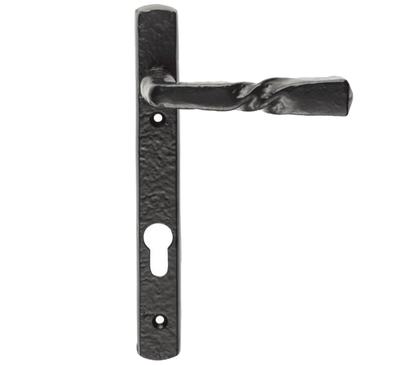 Ludlow Foundries Euro Lock Straight Narrow Plate (92mm C/c), Black Antique Door Handles (sold In Pairs)