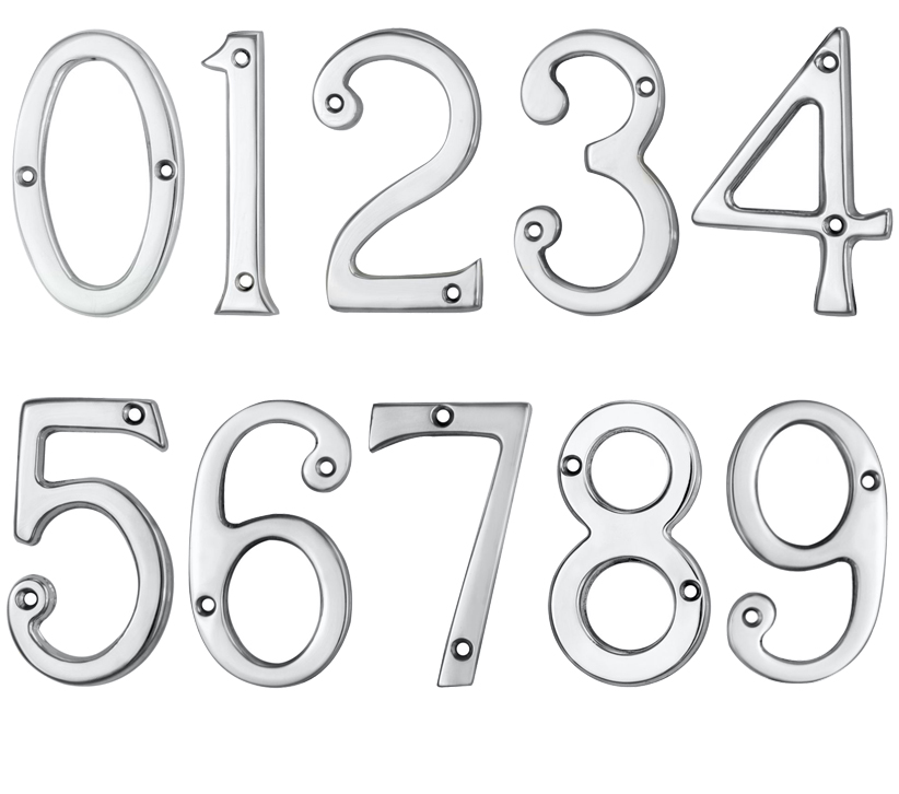 Face Fix Door Numerals (0-9), Polished Chrome
