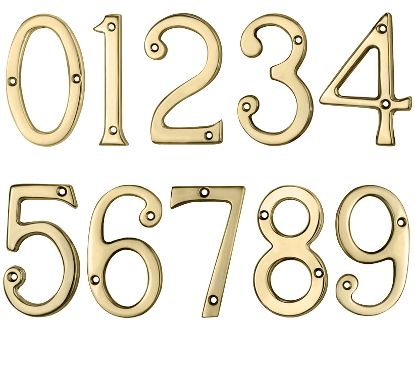 Face Fix Door Numerals (0-9), Pvd Stainless Brass