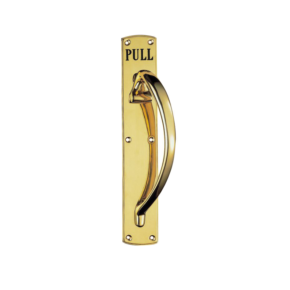 Engraved Large Pull Handle (left Or Right Hand), Polished Brass
