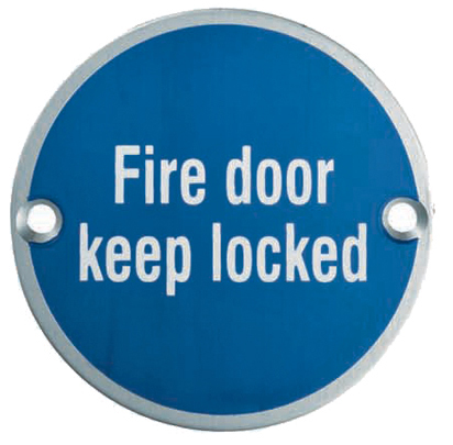 Eurospec Fire Door Keep Locked Sign, Polished Stainless Steel Or Satin Stainless Steel Finish