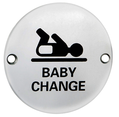 Eurospec Baby Change Symbol Sign, Polished Stainless Steel Or Satin Stainless Steel Finish